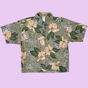 Vintage AOP Floral Blouse Oversized Large